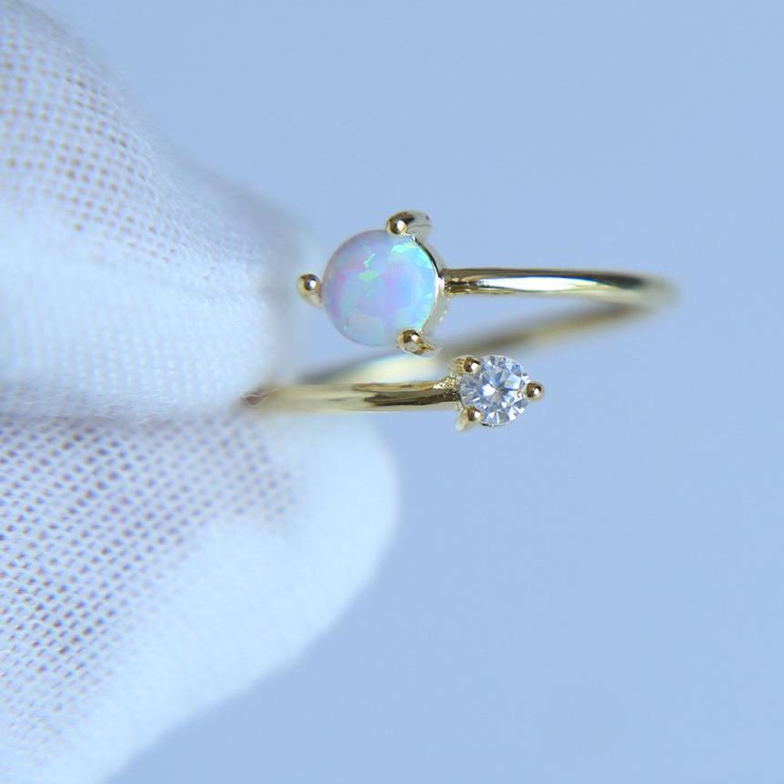 Silver Opal Open Ring